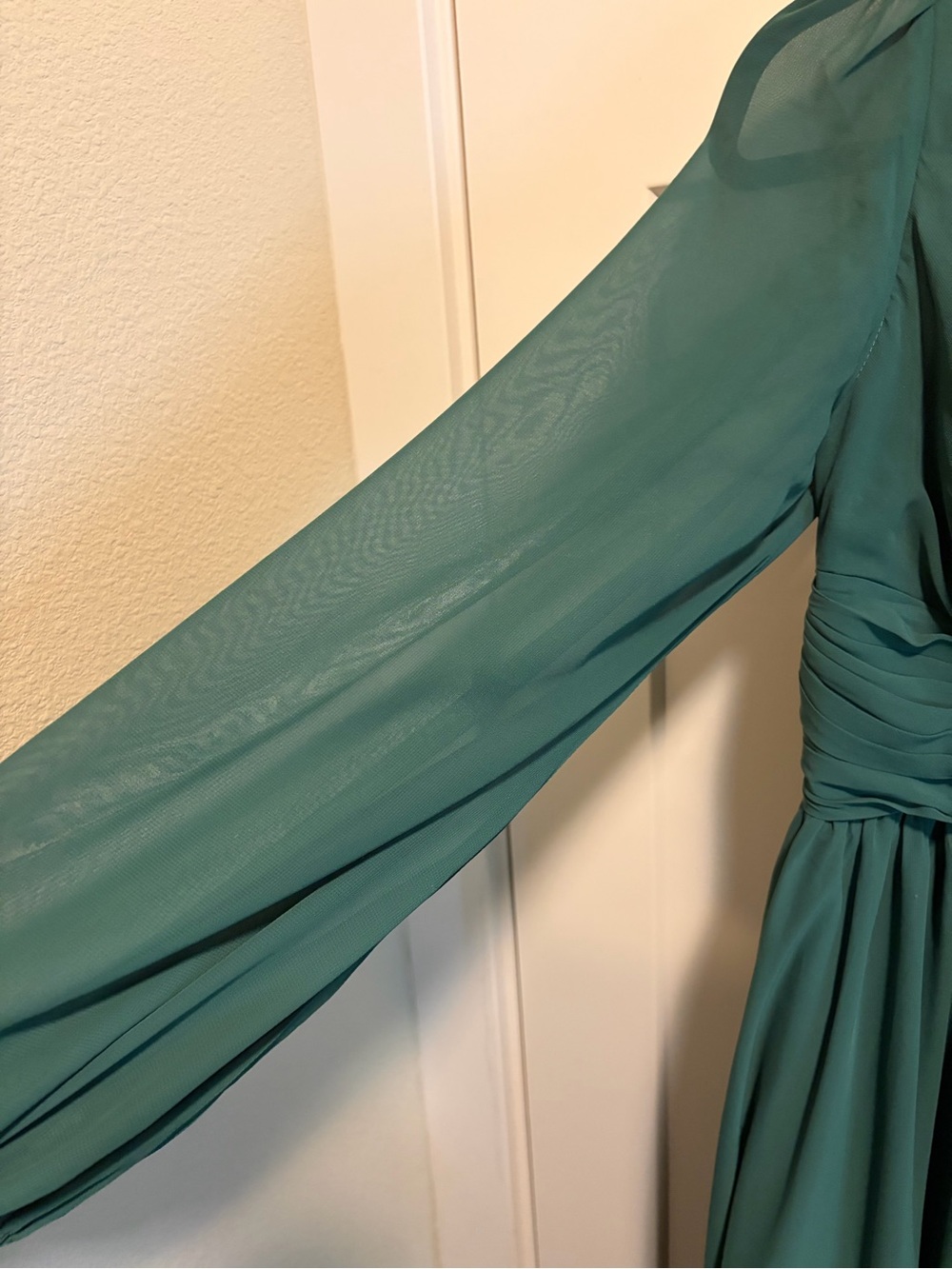 Azazie Forest Green V-Neck Long Sleeve Chiffon Maxi Dress with Front Slit - Picture 5 of 9